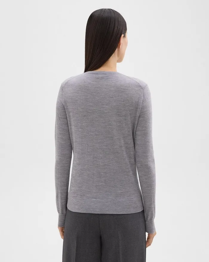 Women Sweaters Cardigans Theory Crewneck Sweater In Regal Wool Cool Heather Grey
