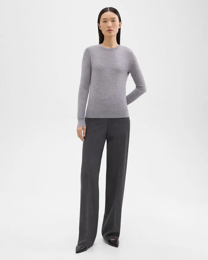 Women Sweaters Cardigans Theory Crewneck Sweater In Regal Wool Cool Heather Grey