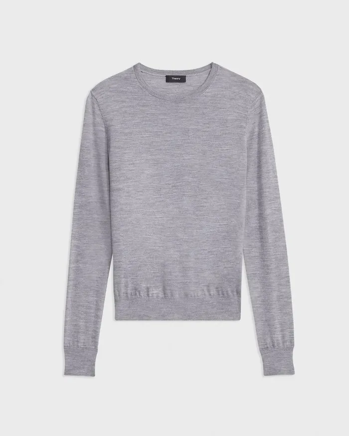 Women Sweaters Cardigans Theory Crewneck Sweater In Regal Wool Cool Heather Grey