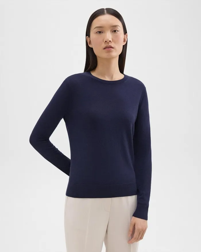 Women Sweaters Cardigans Theory Crewneck Sweater In Regal Wool Deep Navy