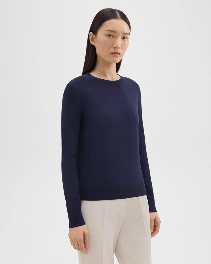 Women Sweaters Cardigans Theory Crewneck Sweater In Regal Wool Deep Navy