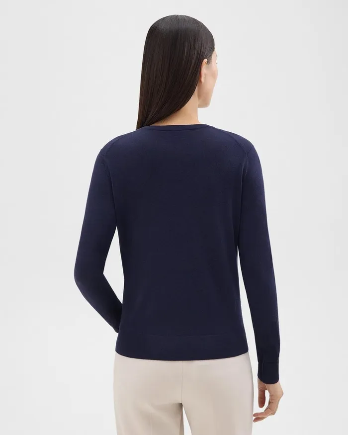 Women Sweaters Cardigans Theory Crewneck Sweater In Regal Wool Deep Navy