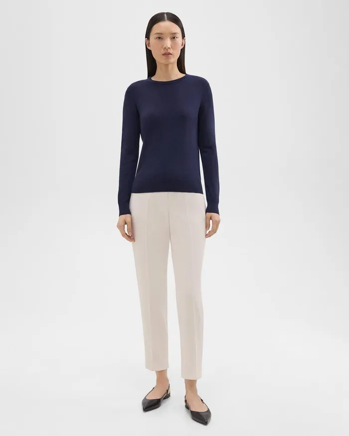 Women Sweaters Cardigans Theory Crewneck Sweater In Regal Wool Deep Navy
