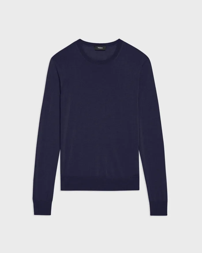 Women Sweaters Cardigans Theory Crewneck Sweater In Regal Wool Deep Navy