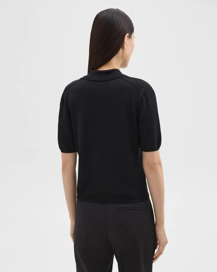 Women Sweaters Cardigans Theory ShortSleeve Polo Sweater In Regal Wool Black