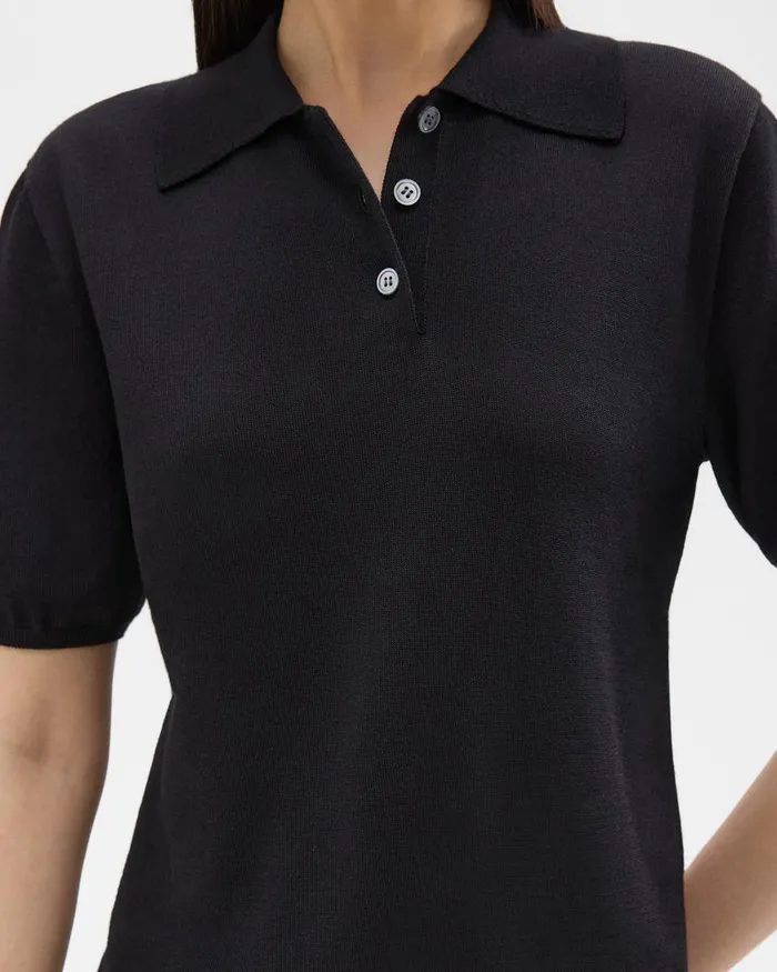 Women Sweaters Cardigans Theory ShortSleeve Polo Sweater In Regal Wool Black