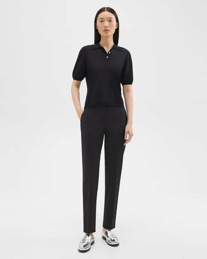 Women Sweaters Cardigans Theory ShortSleeve Polo Sweater In Regal Wool Black