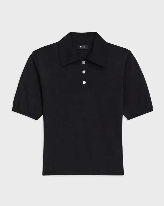 Women Sweaters Cardigans Theory ShortSleeve Polo Sweater In Regal Wool Black