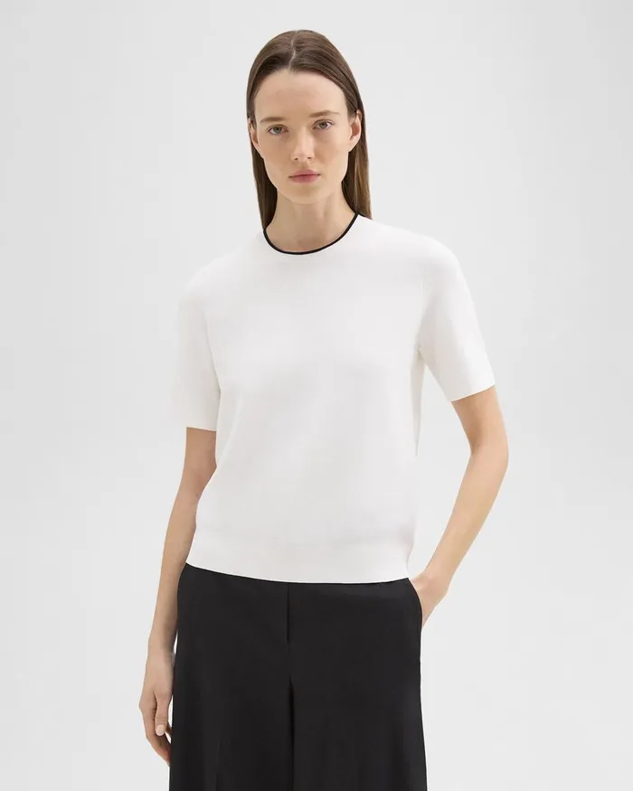 Women Sweaters Cardigans Theory ShortSleeve Sweater In Crepe Knit White