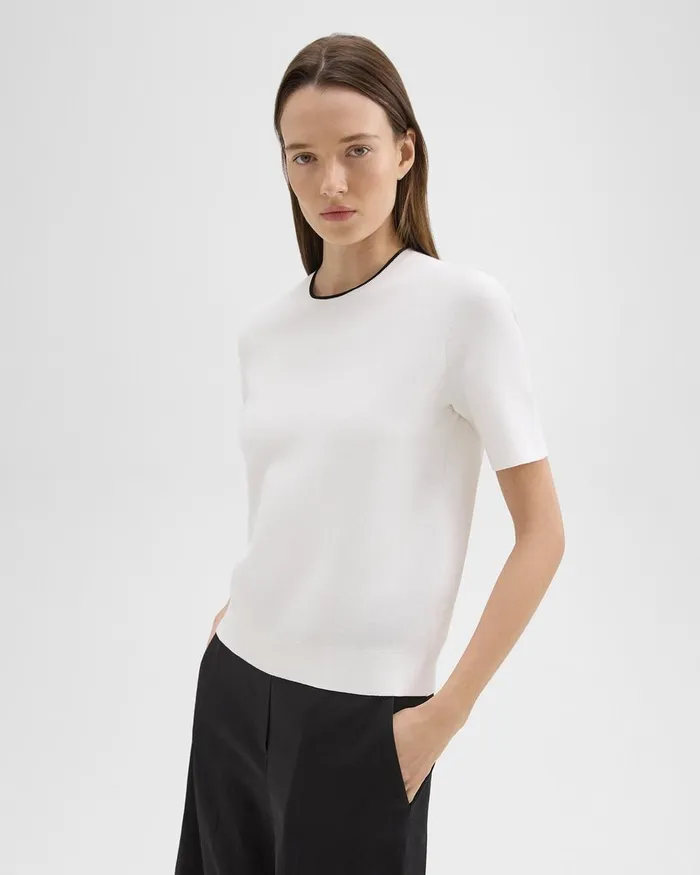 Women Sweaters Cardigans Theory ShortSleeve Sweater In Crepe Knit White