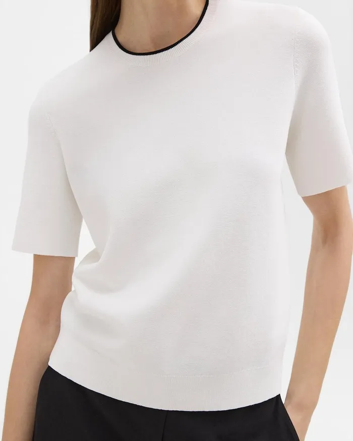 Women Sweaters Cardigans Theory ShortSleeve Sweater In Crepe Knit White