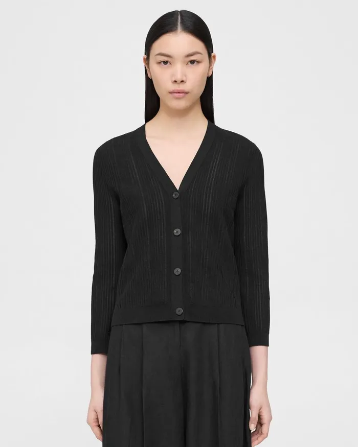 Women Sweaters Cardigans Theory Shrunken Cardigan In CottonBlend Black