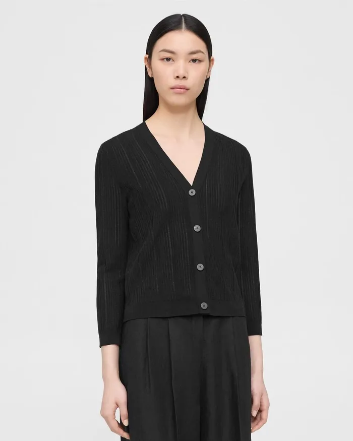 Women Sweaters Cardigans Theory Shrunken Cardigan In CottonBlend Black