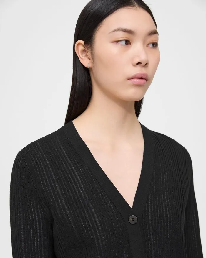 Women Sweaters Cardigans Theory Shrunken Cardigan In CottonBlend Black
