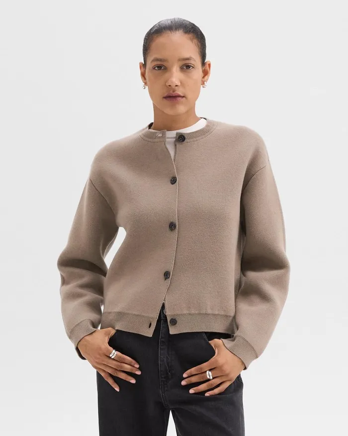 Women Sweaters Cardigans Theory Structured Cardigan In Cotton Cinder