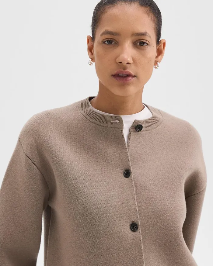 Women Sweaters Cardigans Theory Structured Cardigan In Cotton Cinder