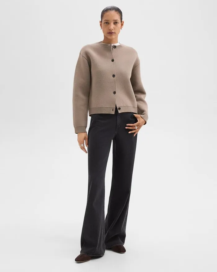 Women Sweaters Cardigans Theory Structured Cardigan In Cotton Cinder