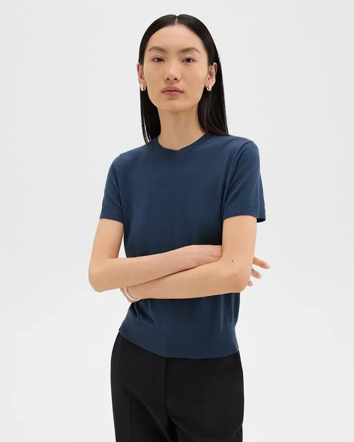 Women Sweaters Cardigans Theory Sweater Tee In Regal Wool Ash Blue