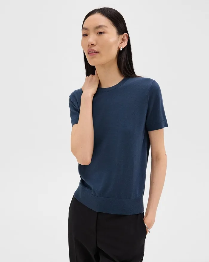 Women Sweaters Cardigans Theory Sweater Tee In Regal Wool Ash Blue