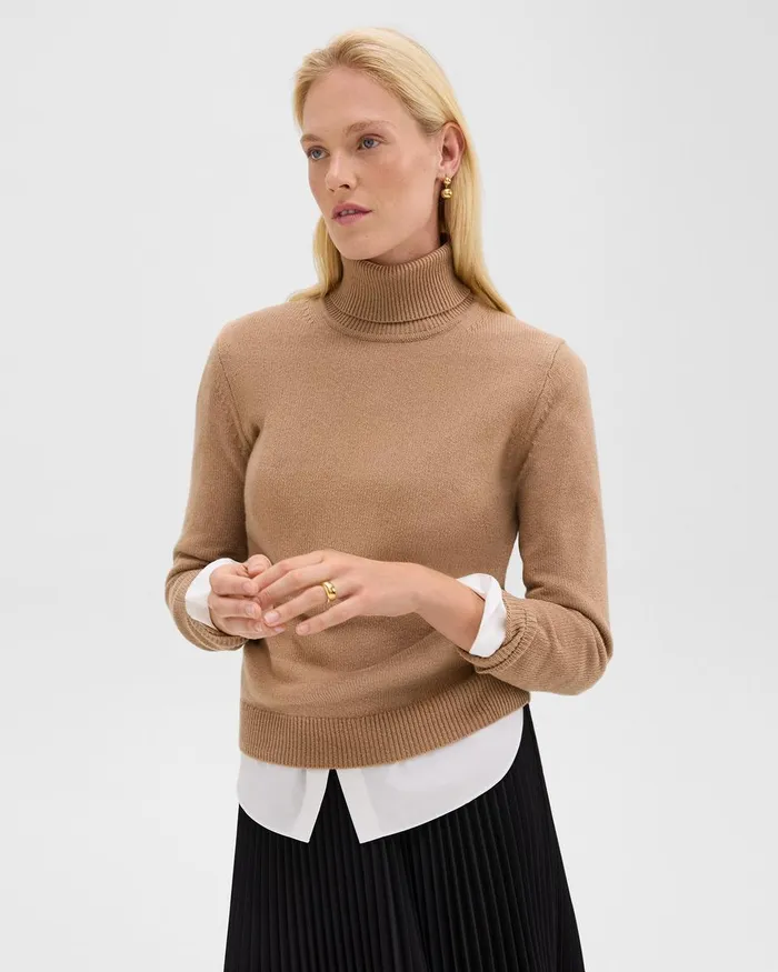 Women Sweaters Cardigans Theory Turtleneck Sweater In Cashmere Royal Camel