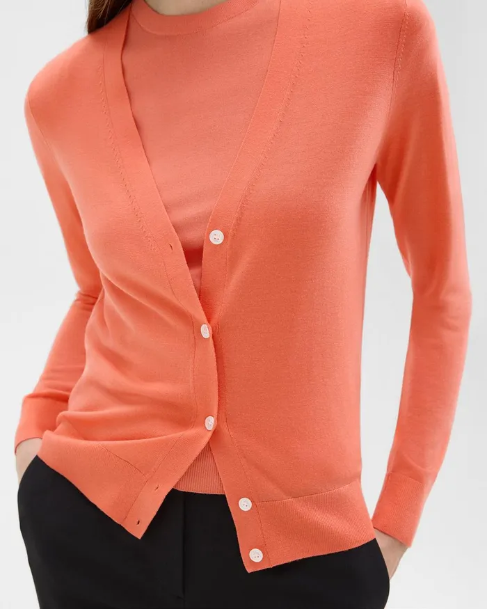 Women Sweaters Cardigans Theory VNeck Cardigan In Regal Wool Bright Coral