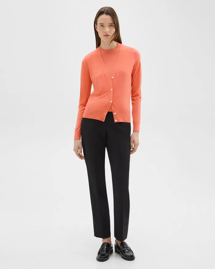 Women Sweaters Cardigans Theory VNeck Cardigan In Regal Wool Bright Coral
