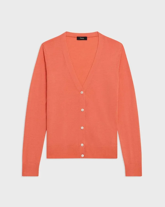 Women Sweaters Cardigans Theory VNeck Cardigan In Regal Wool Bright Coral