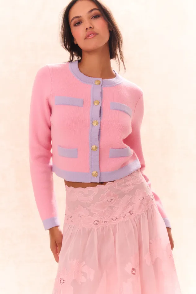 Women Sweaters LoveShackFancy Elif Cardigan Peony Cloud