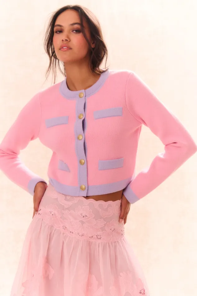 Women Sweaters LoveShackFancy Elif Cardigan Peony Cloud