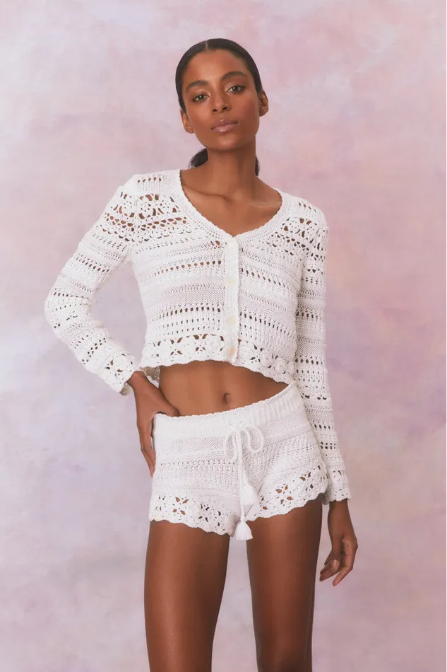 Women Sweaters LoveShackFancy Middleton Cotton Crochet Cardigan Antique White