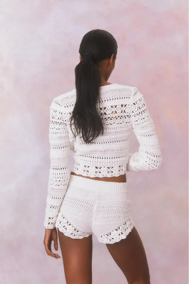 Women Sweaters LoveShackFancy Middleton Cotton Crochet Cardigan Antique White