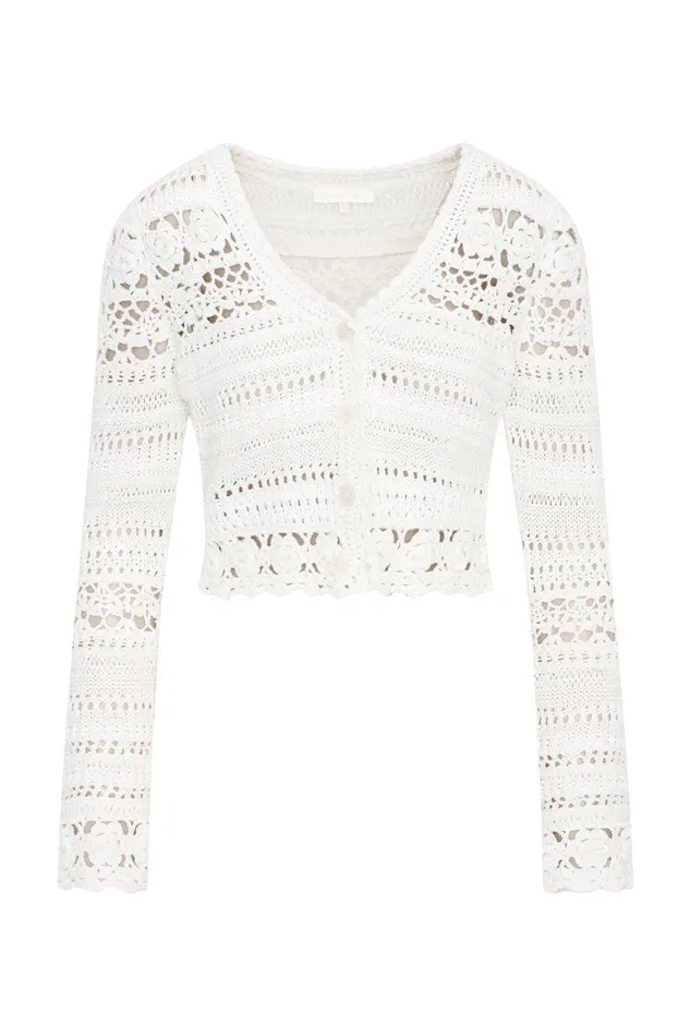 Women Sweaters LoveShackFancy Middleton Cotton Crochet Cardigan Antique White