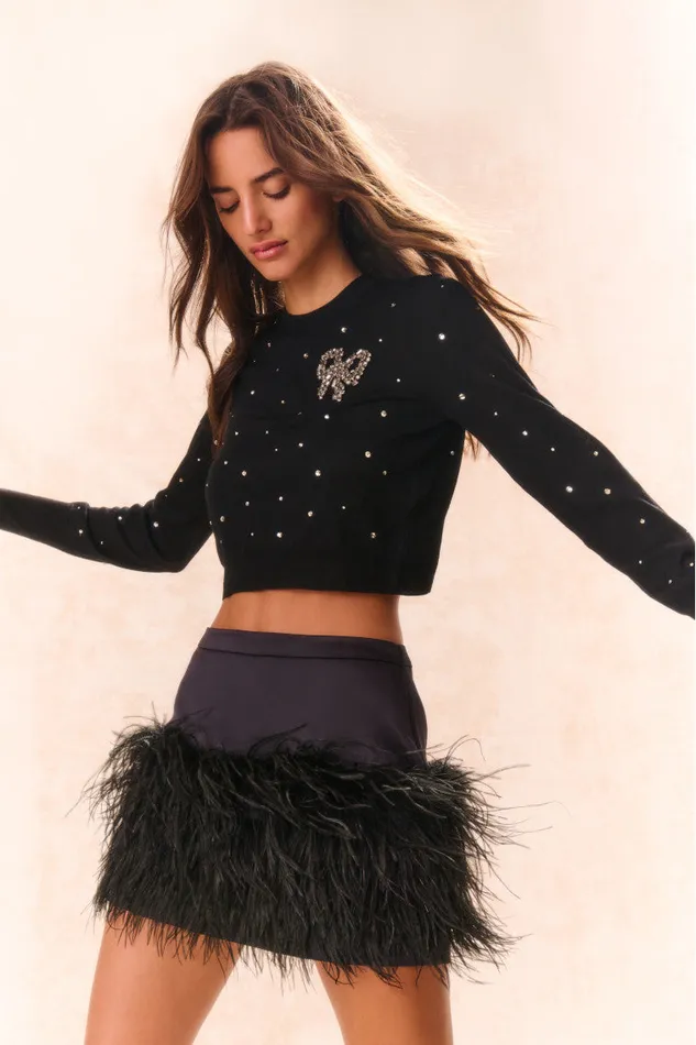 Women Sweaters LoveShackFancy Pammie Embellished Wool Pullover Black