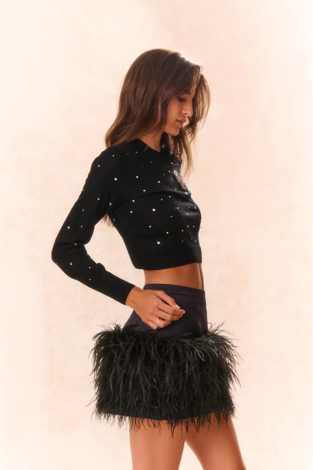 Women Sweaters LoveShackFancy Pammie Embellished Wool Pullover Black