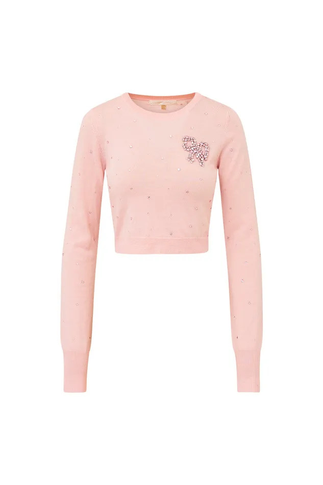Women Sweaters LoveShackFancy Pammie Embellished Wool Pullover Pink Frosting Women Sweaters LoveShackFancy Pammie Embellished Wool Pullover Pink Frosting