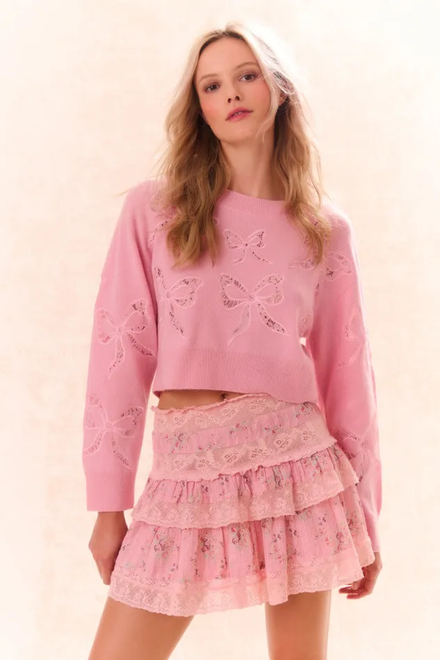 Women Sweaters LoveShackFancy Parson Bow Print Pullover Sweet Peony