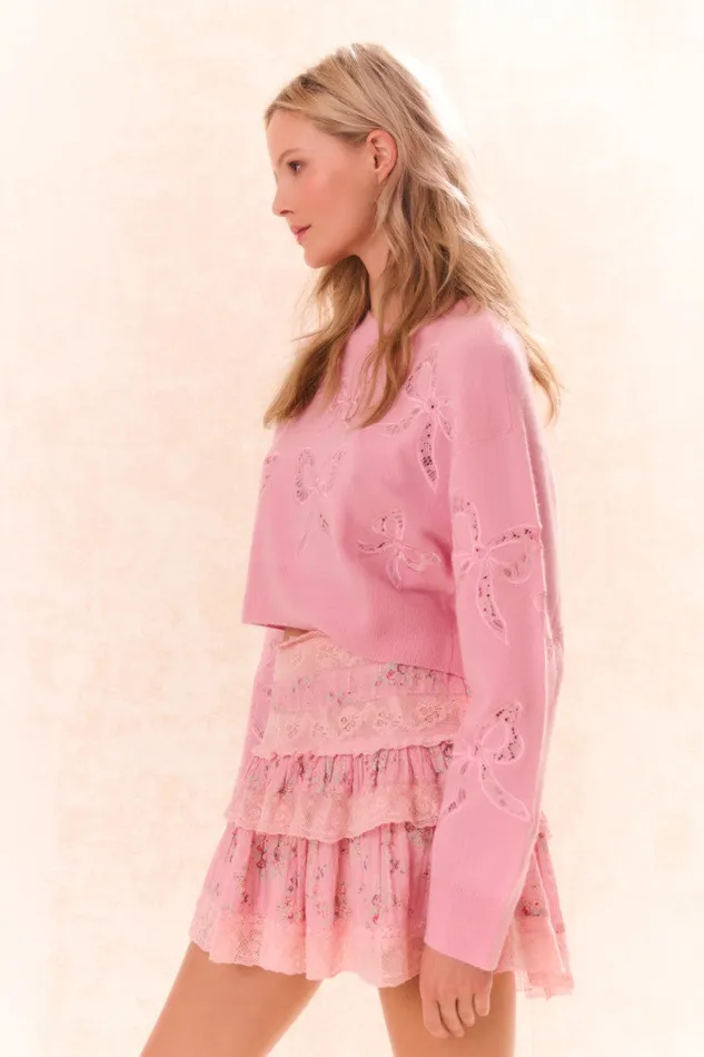 Women Sweaters LoveShackFancy Parson Bow Print Pullover Sweet Peony
