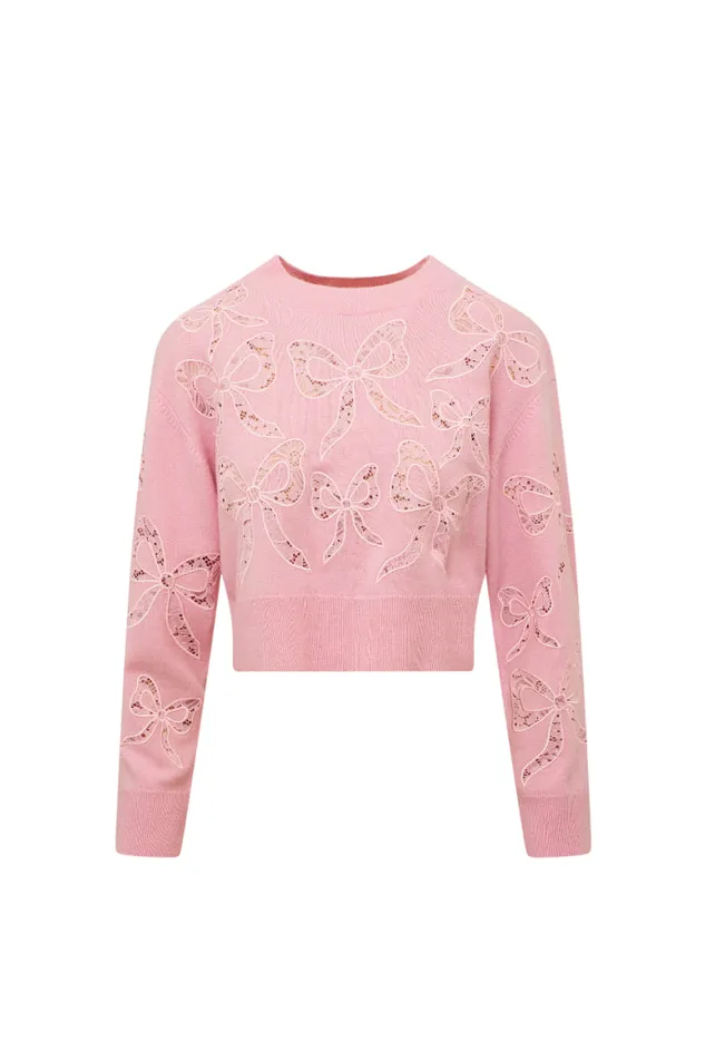 Women Sweaters LoveShackFancy Parson Bow Print Pullover Sweet Peony