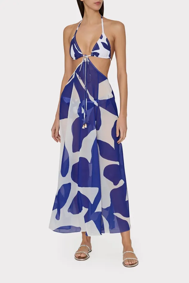 Women Swim and Coverups Milly Grand Foliage Convertible CoverUp Navywhite Women Swim and Coverups Milly Grand Foliage Convertible CoverUp Navywhite