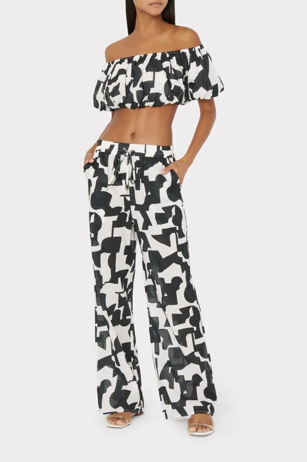 Women Swim and Coverups Milly Mason Modern Geo Off The Shoulder Top Blackecru