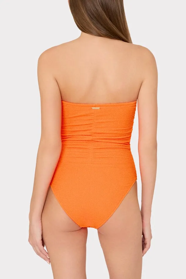 Women Swim and Coverups Milly Textured Ruched One Piece Neon Orange