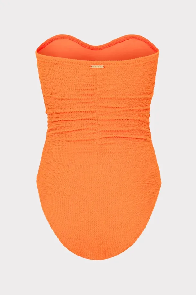 Women Swim and Coverups Milly Textured Ruched One Piece Neon Orange