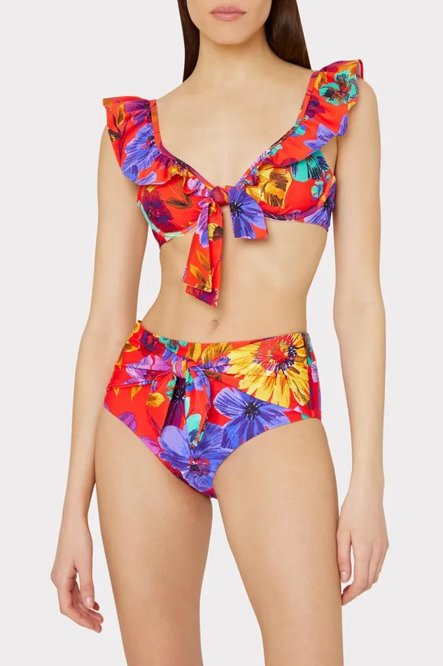 Women Swim and Coverups Milly Tie Bikini Bottom Red Multi Women Swim and Coverups Milly Tie Bikini Bottom Red Multi