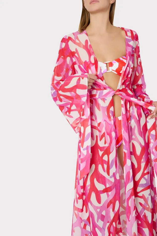 Women Swim and Coverups Milly Vince Under The Sea Chiffon CoverUp Dress Pink Multi