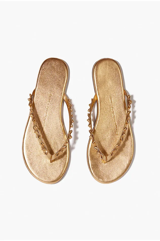 Women Swim LoveShackFancy Tkees Mini Bow Sandals Gold