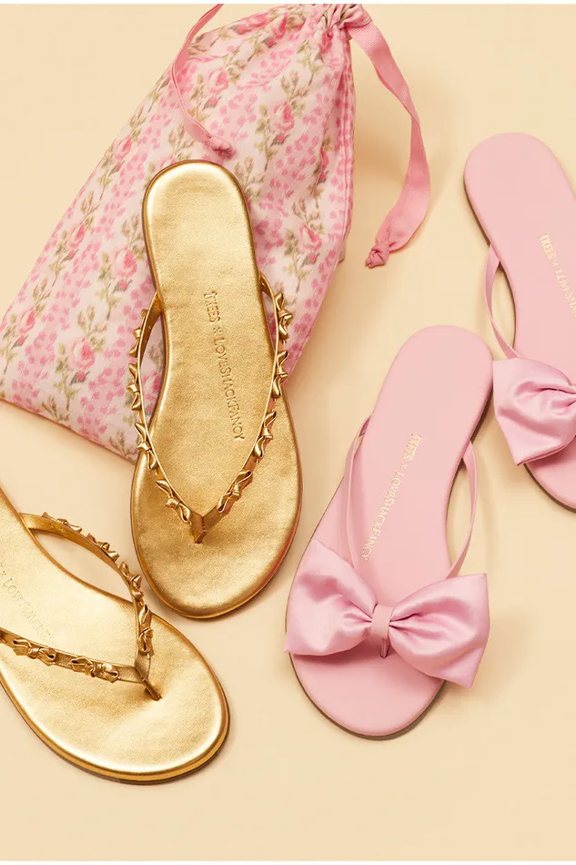 Women Swim LoveShackFancy Tkees Mini Bow Sandals Gold