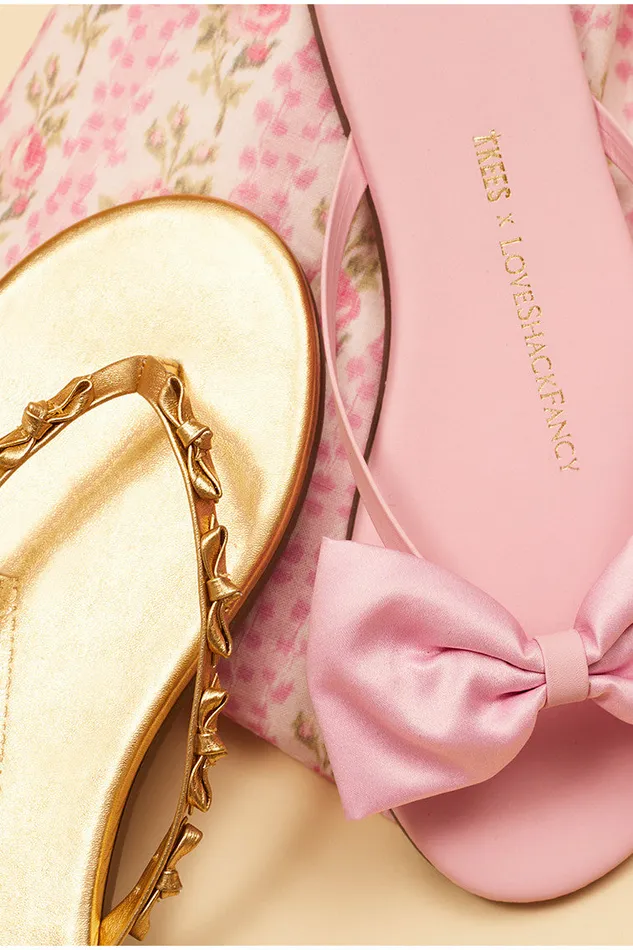 Women Swim LoveShackFancy Tkees Mini Bow Sandals Gold