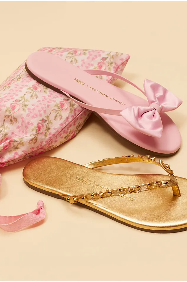 Women Swim LoveShackFancy Tkees Mini Bow Sandals Gold