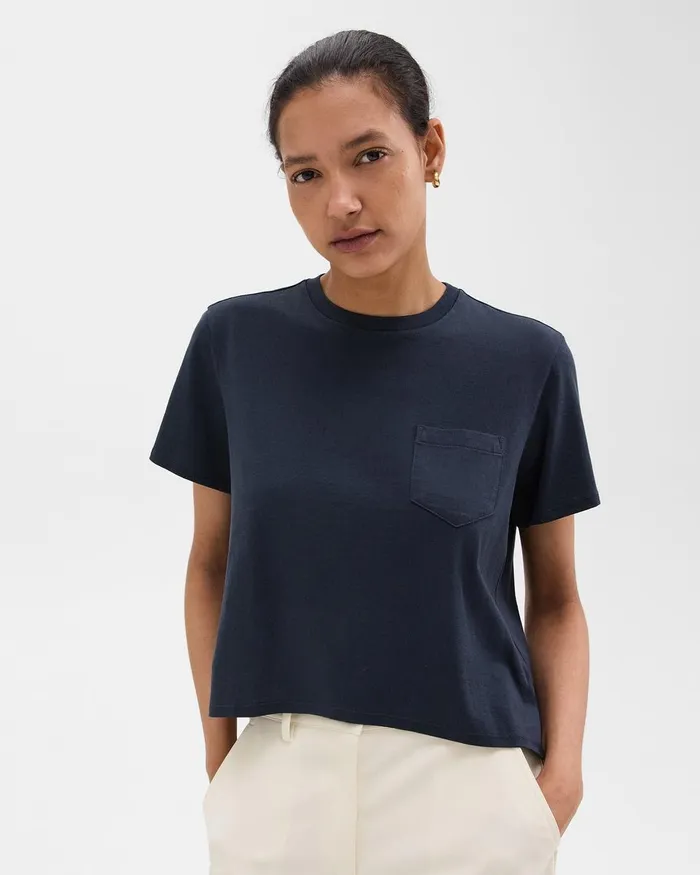 Women TShirts Tank Tops Theory Relaxed Tee In Organic Cotton Nocturne Navy