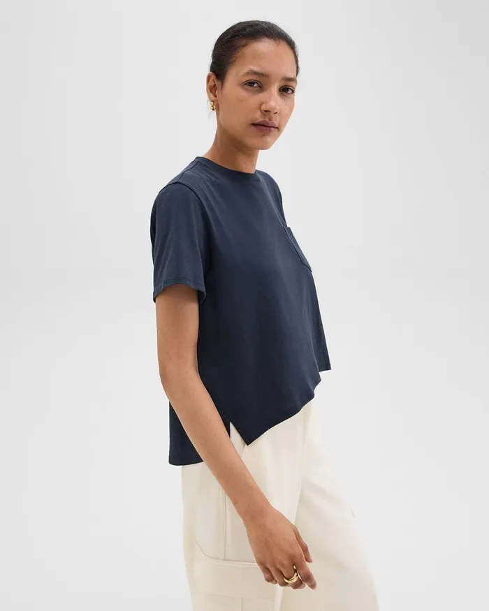 Women TShirts Tank Tops Theory Relaxed Tee In Organic Cotton Nocturne Navy
